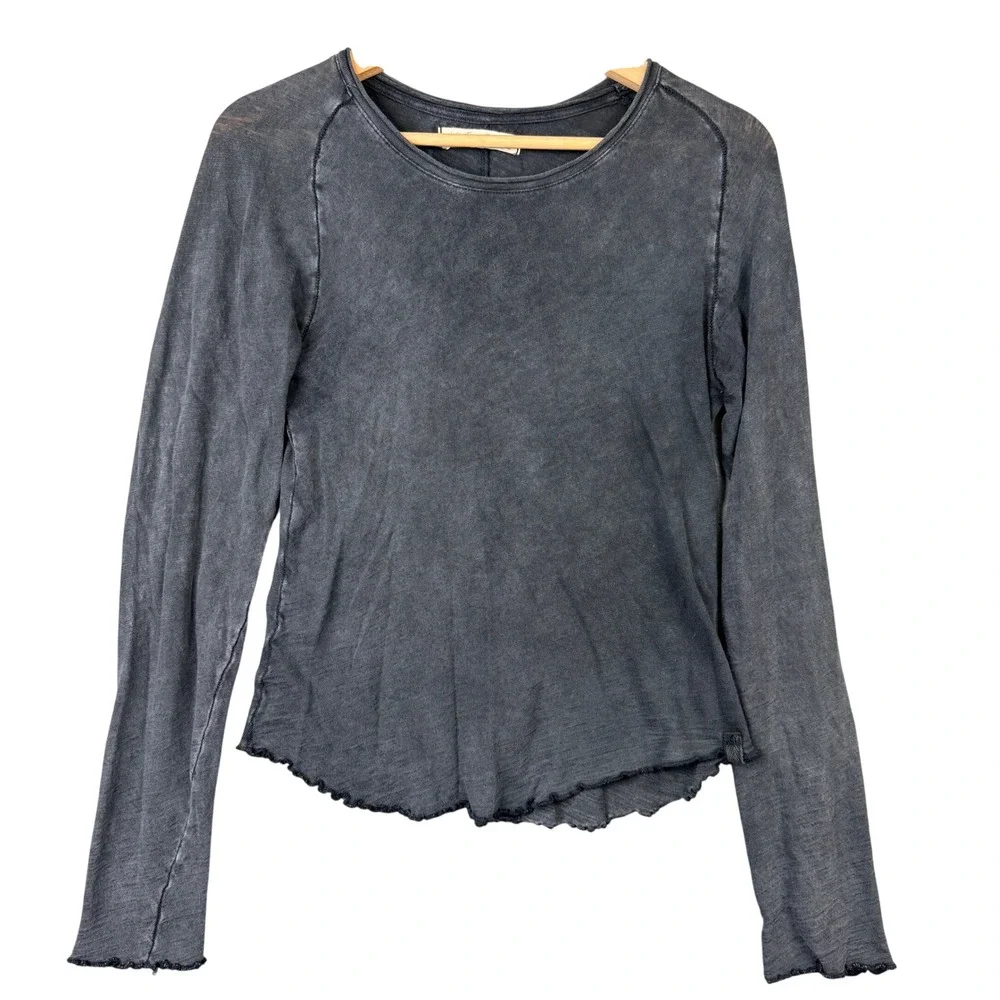 We The Free Free People Be Free Long Sleeve Tee Washed Black Medium Exposed Seam
